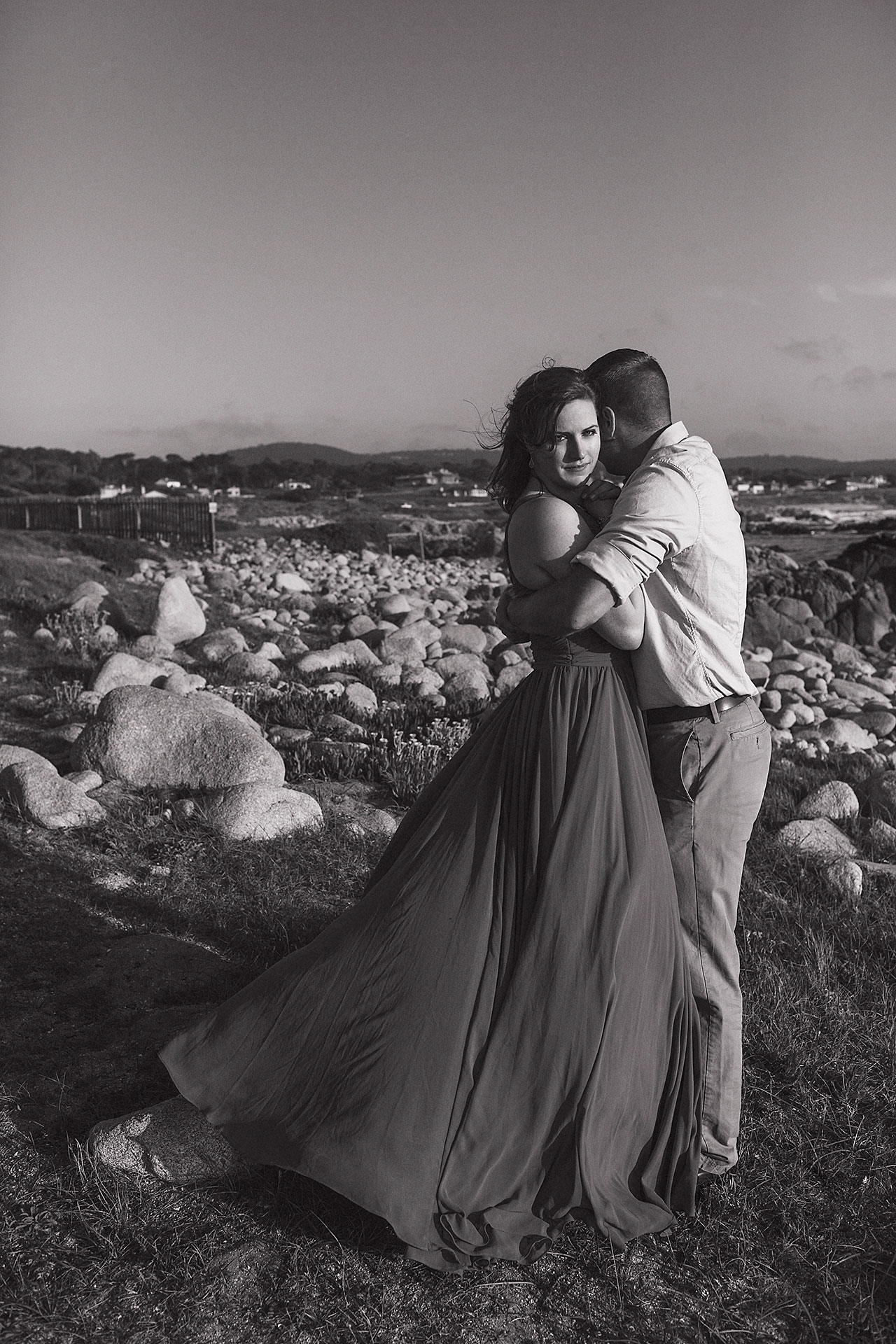 A dramatic and vanity fair style wedding portrait during an elopement in Carmel by Heather Elizabeth Photography