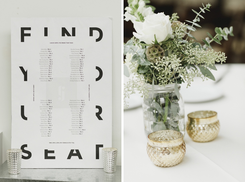 Minimalistic white and green wedding decor at the Firehouse 8 by Heather Elizabeth Photography