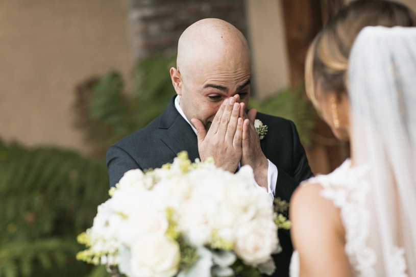 emotional and sweet first look at the palm event center in pleasanton by heather elizabeth photography