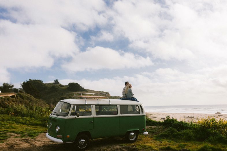 VW bus engagement session on the northern california coast by heather elizabeth photography